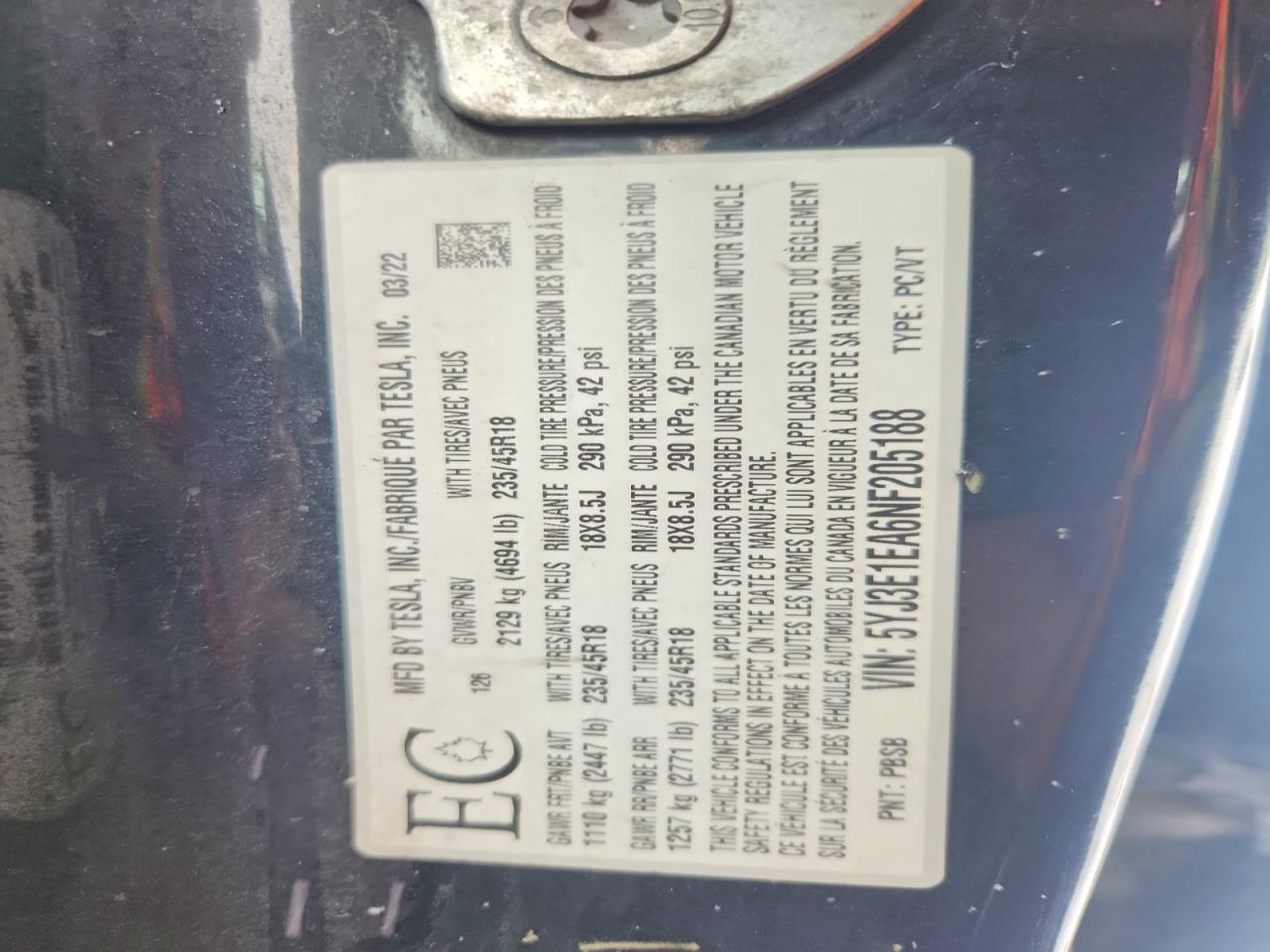2022 TESLA MODEL 3 photo 23