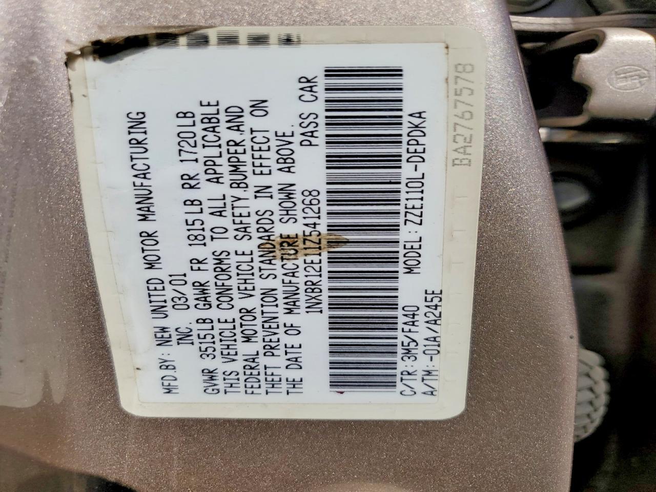 2001 TOYOTA COROLLA LE photo 12