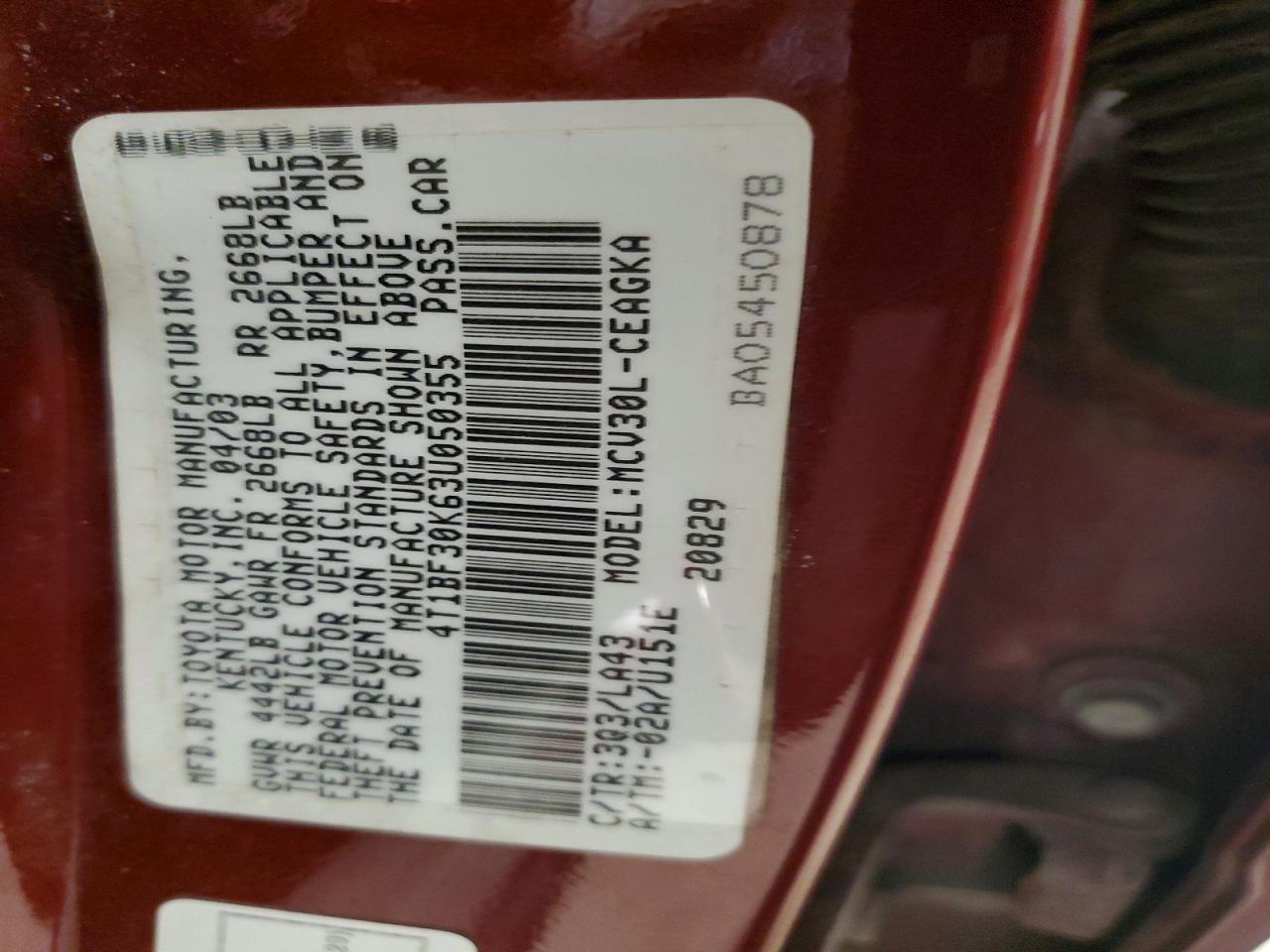 2003 TOYOTA CAMRY XLE V6 photo 12