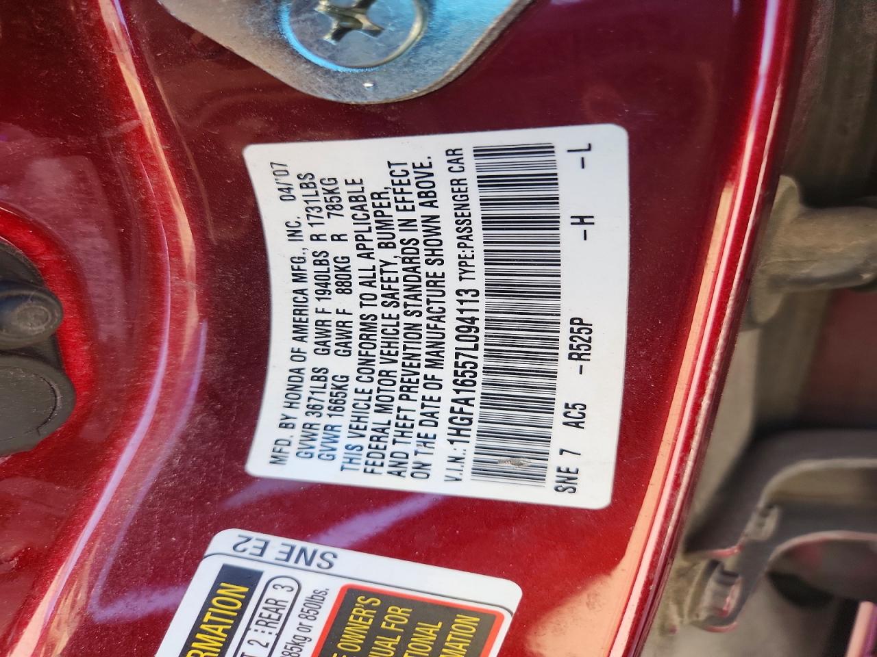 2007 HONDA CIVIC LX photo 12