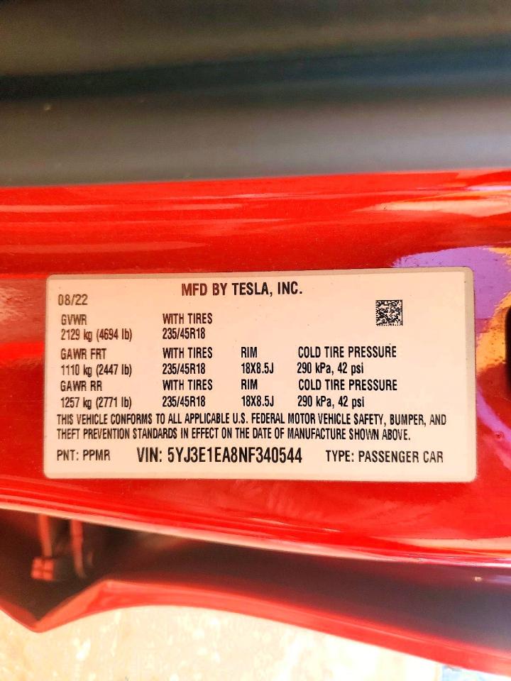 2022 TESLA MODEL 3 photo 12