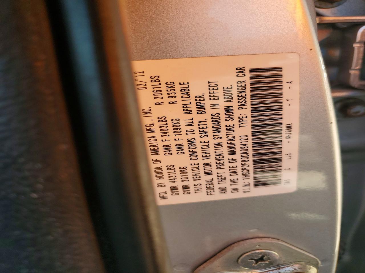 2012 HONDA ACCORD EXL photo 23