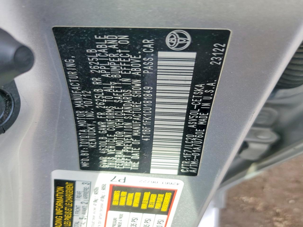 2012 TOYOTA CAMRY SE photo 12