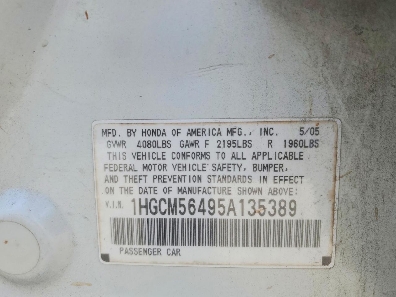 2005 HONDA ACCORD LX photo 34