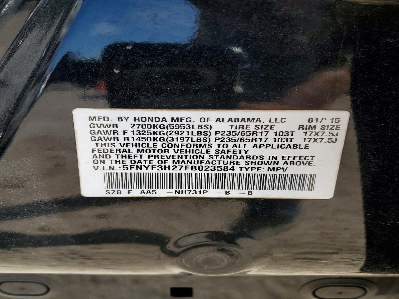 2015 HONDA PILOT LX photo 13