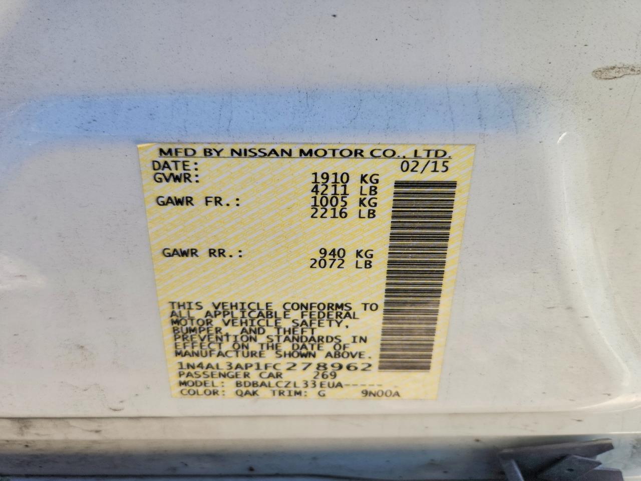 2015 NISSAN ALTIMA 2.5 S photo 13
