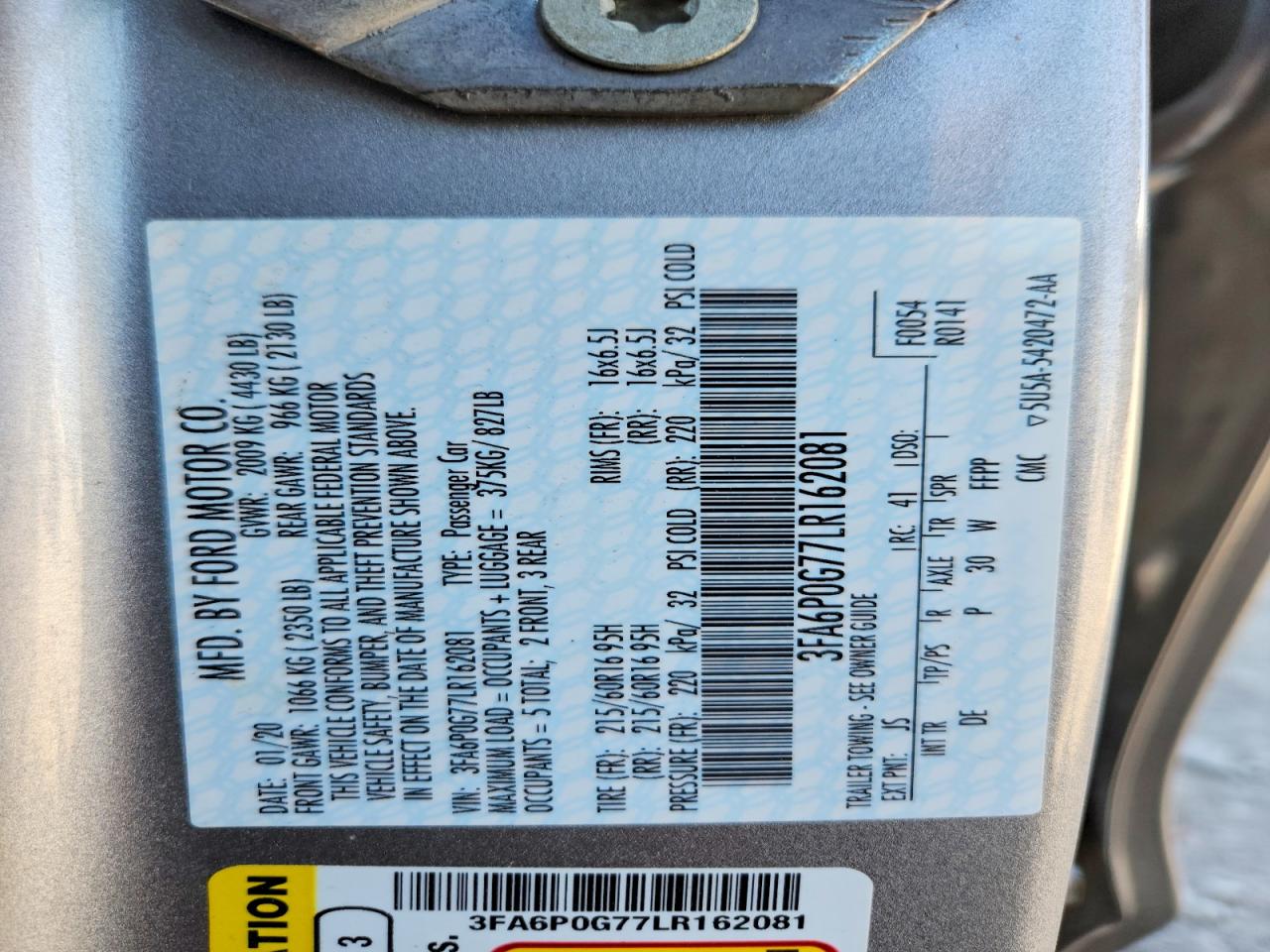 2020 FORD FUSION S photo 23