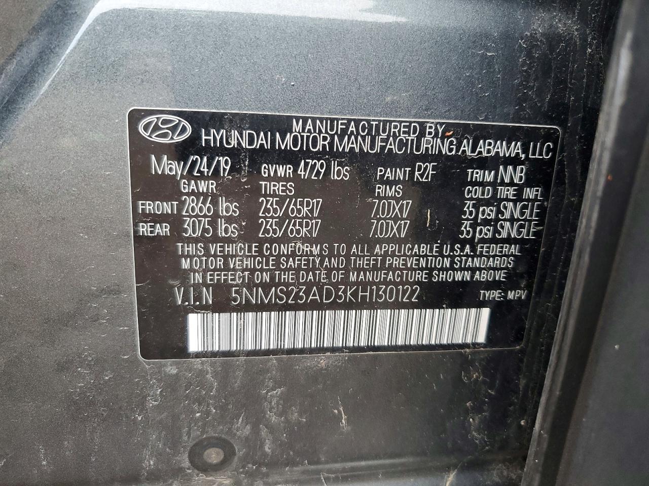 2019 HYUNDAI SANTA FE SE 2.4L photo 13