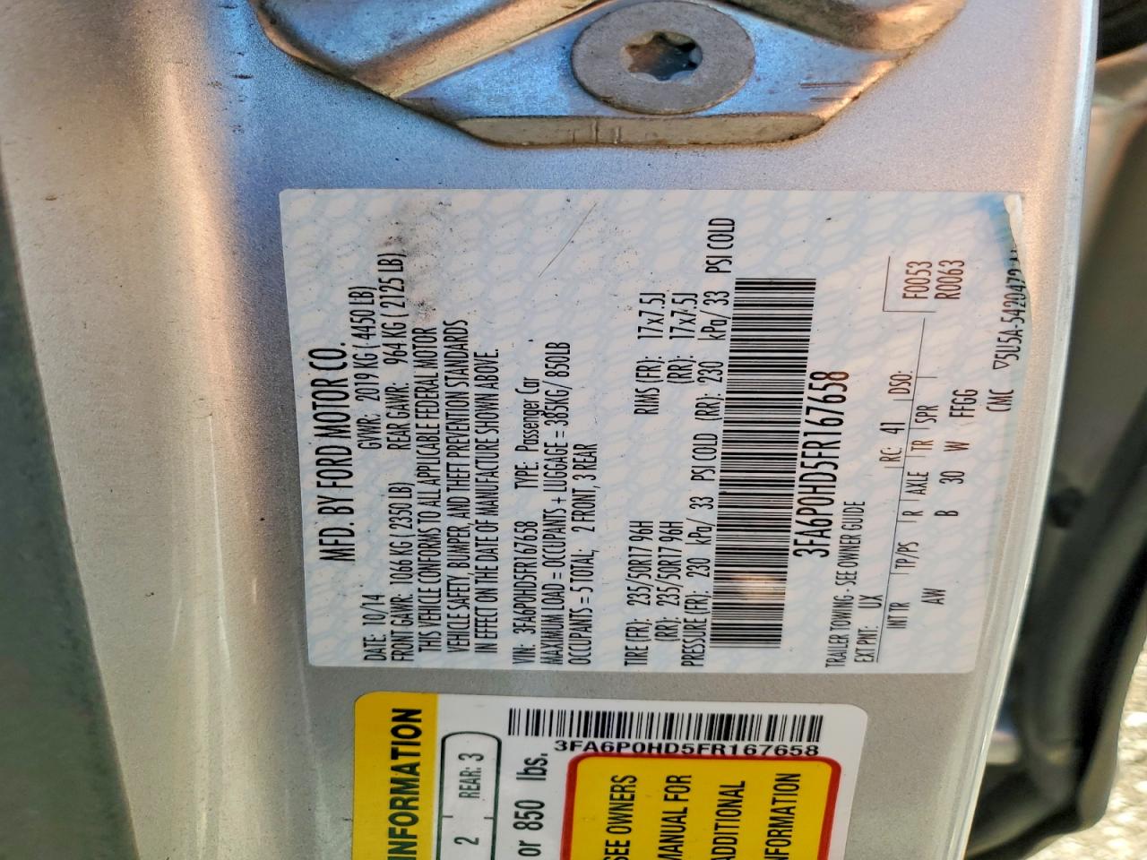 2015 FORD FUSION SE photo 34