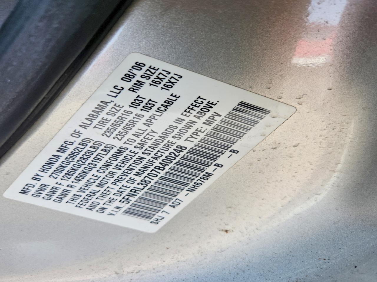 2007 HONDA ODYSSEY EXL photo 13