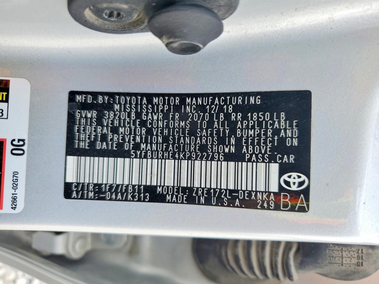 2019 TOYOTA COROLLA LE photo 23