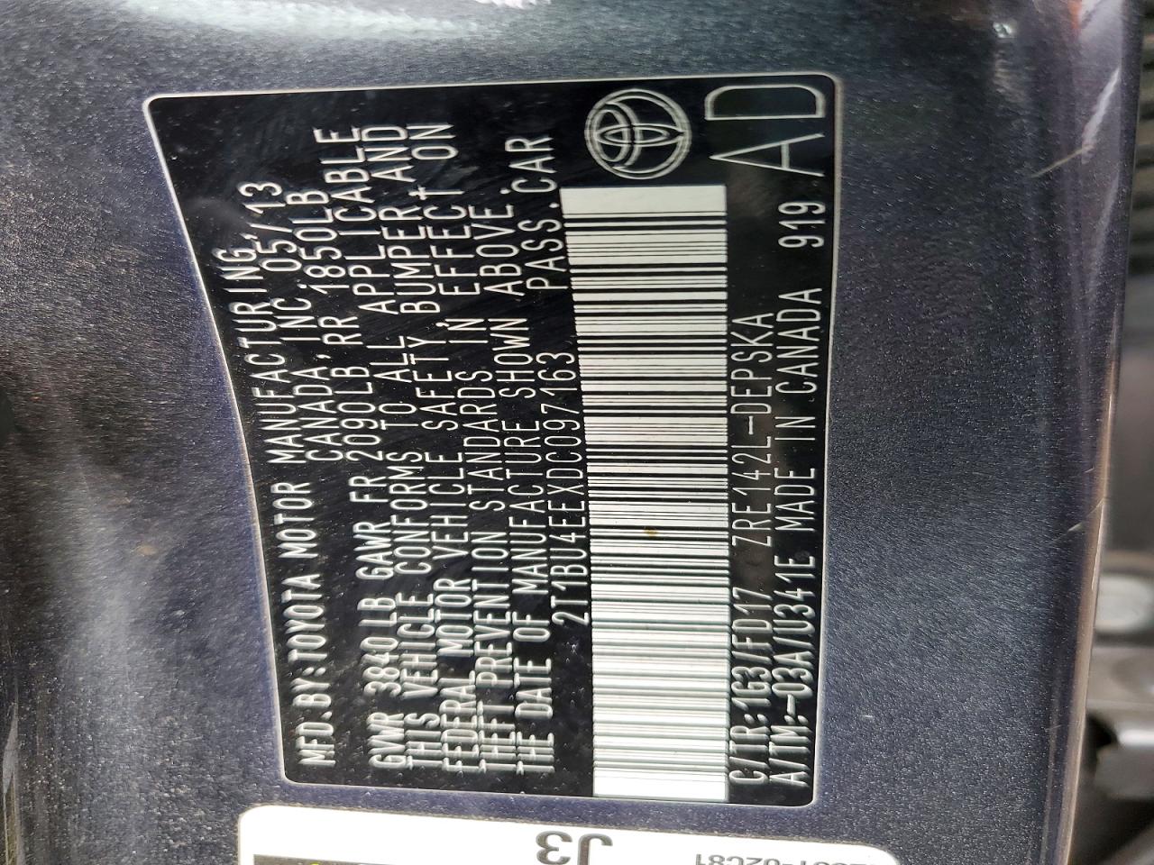 2013 TOYOTA COROLLA S photo 12