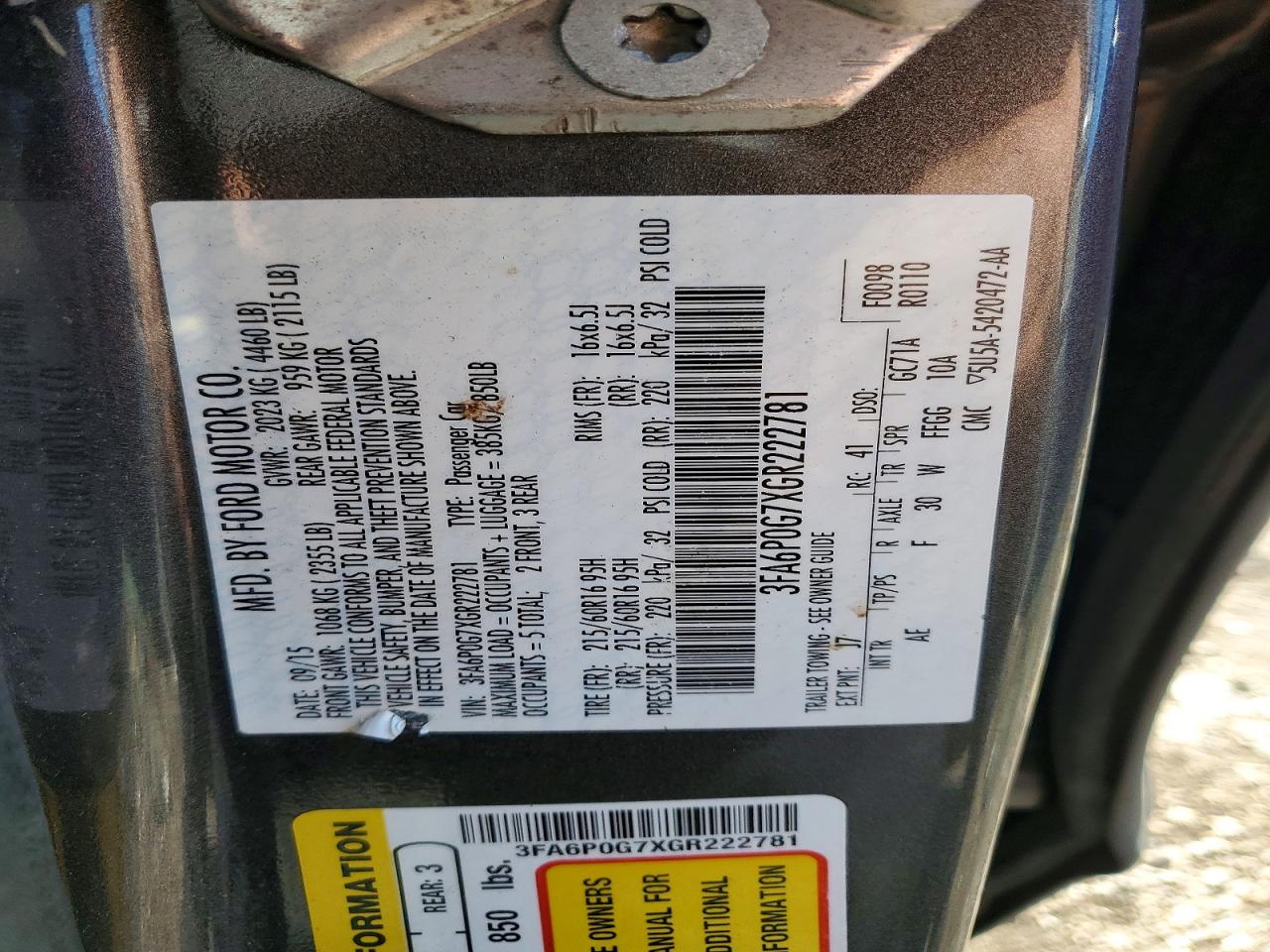 2016 FORD FUSION S photo 23