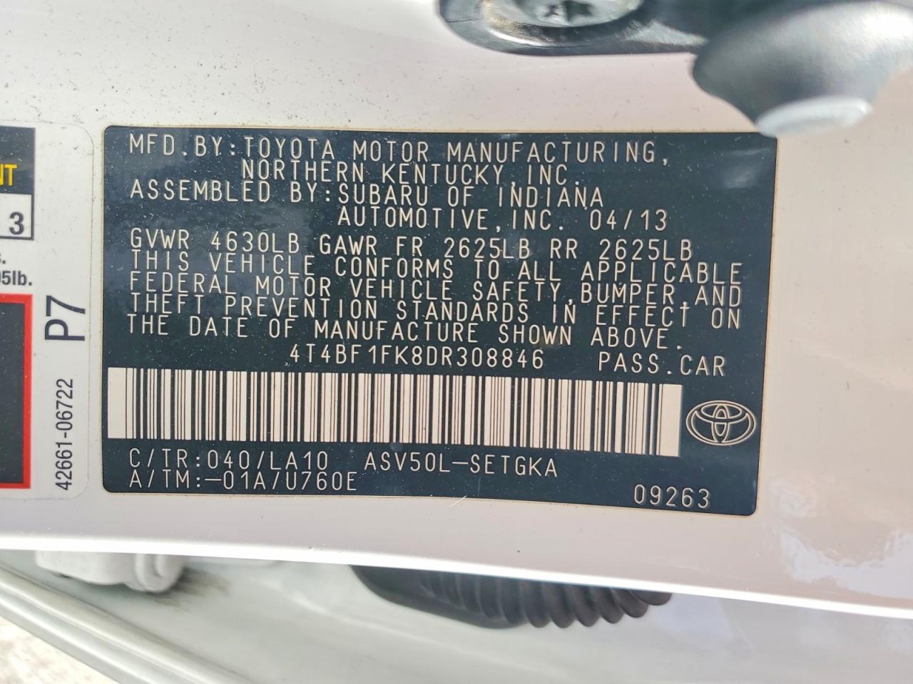 2013 TOYOTA CAMRY XLE photo 12
