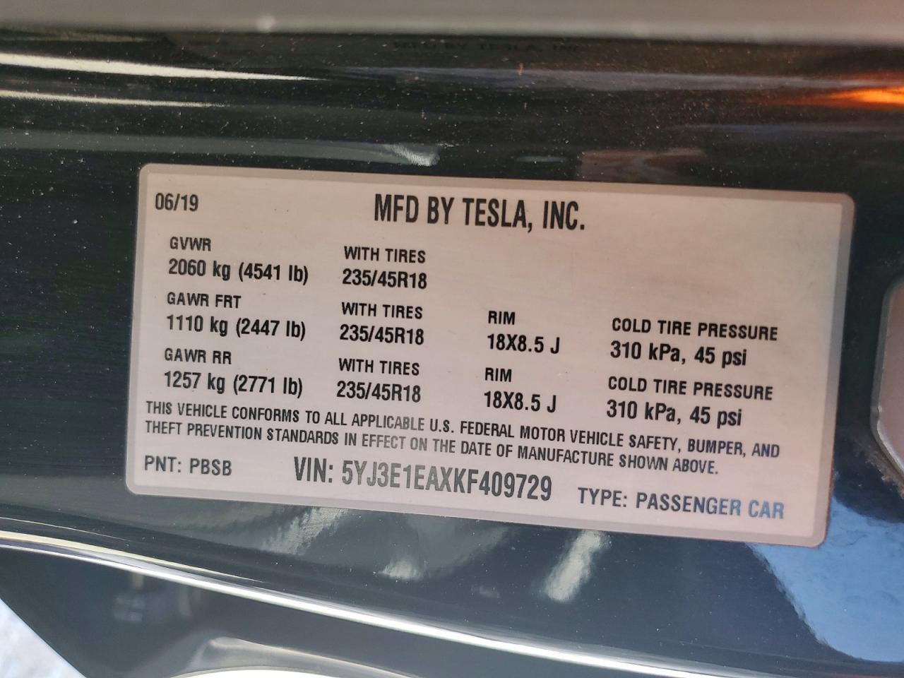 2019 TESLA MODEL 3 photo 23