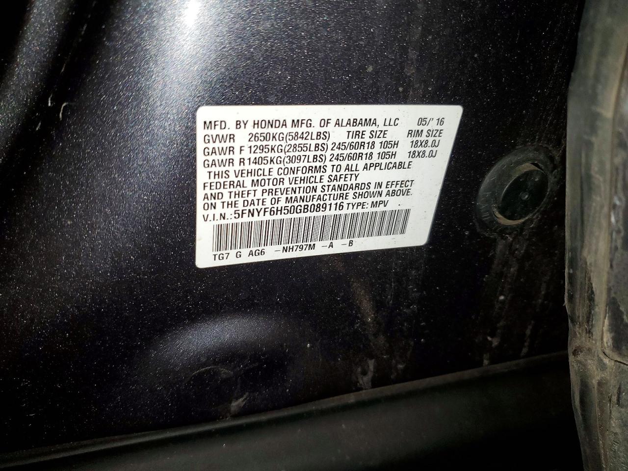 2016 HONDA PILOT EXL photo 49