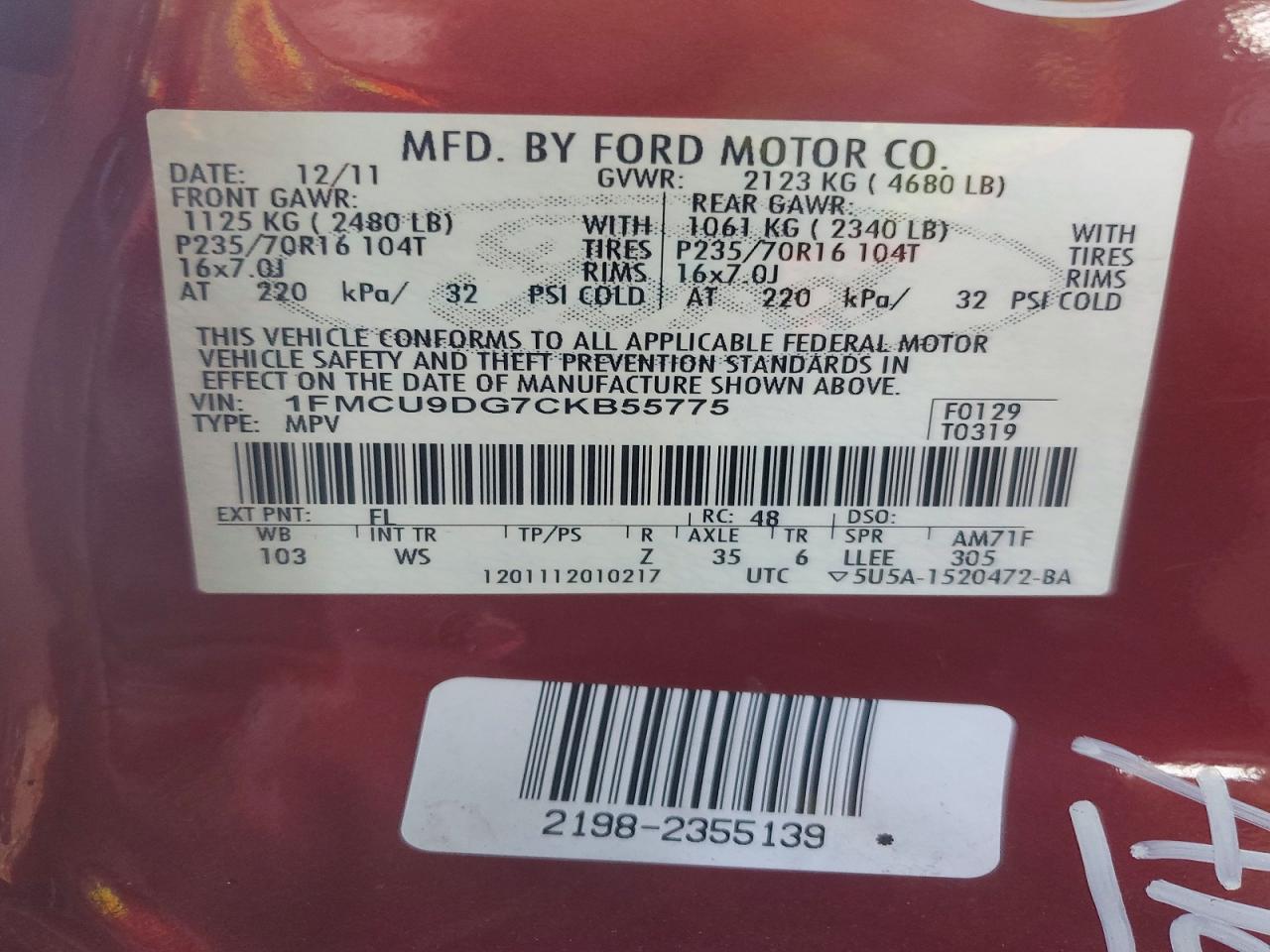 2012 FORD ESCAPE XLT photo 12