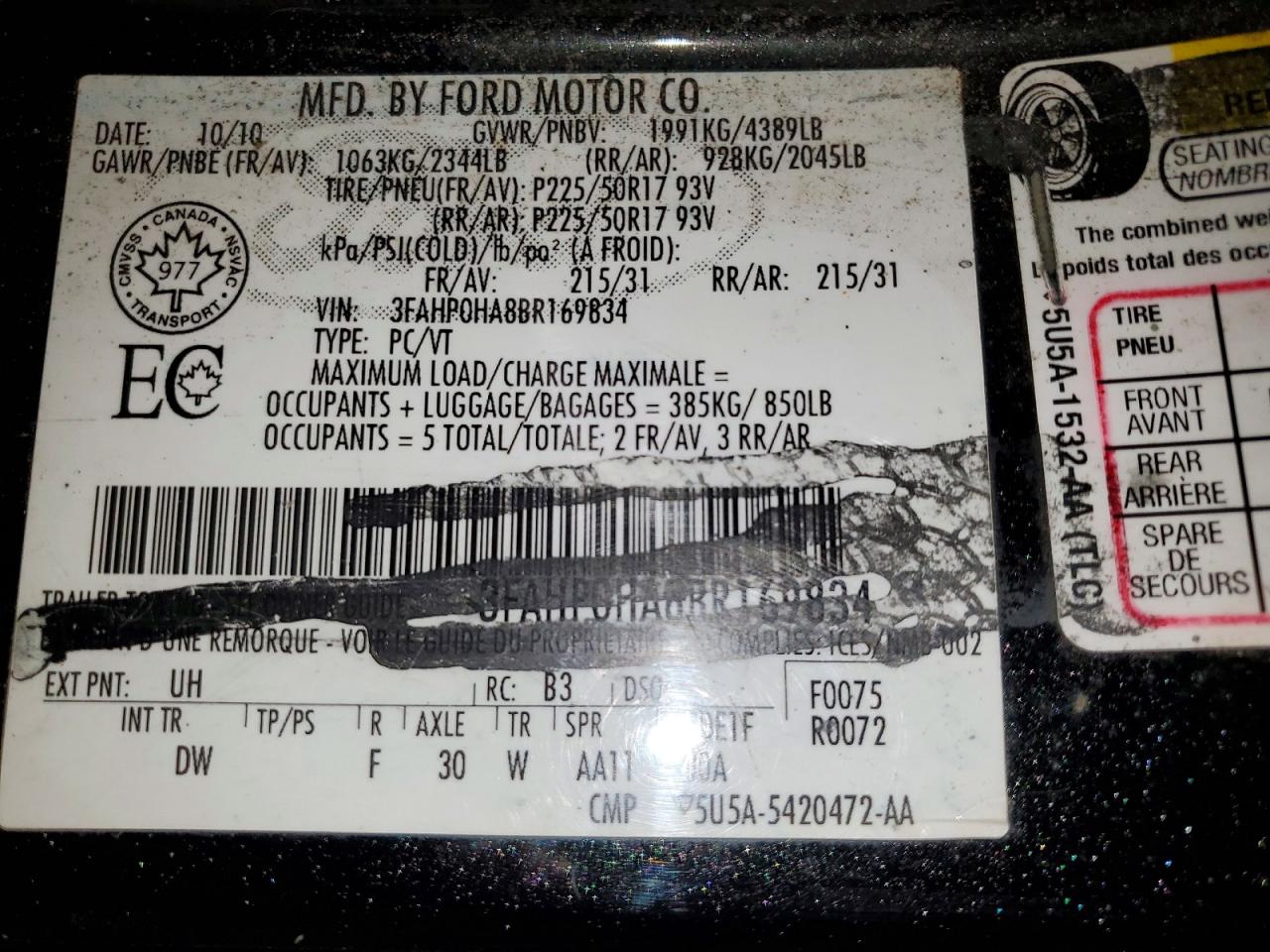 2011 FORD FUSION SE photo 12