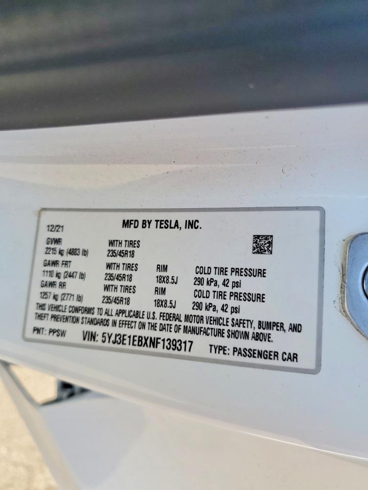 2022 TESLA MODEL 3 photo 45