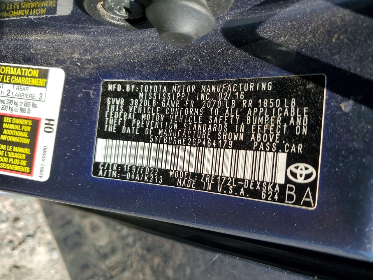 2016 TOYOTA COROLLA S PLUS photo 12