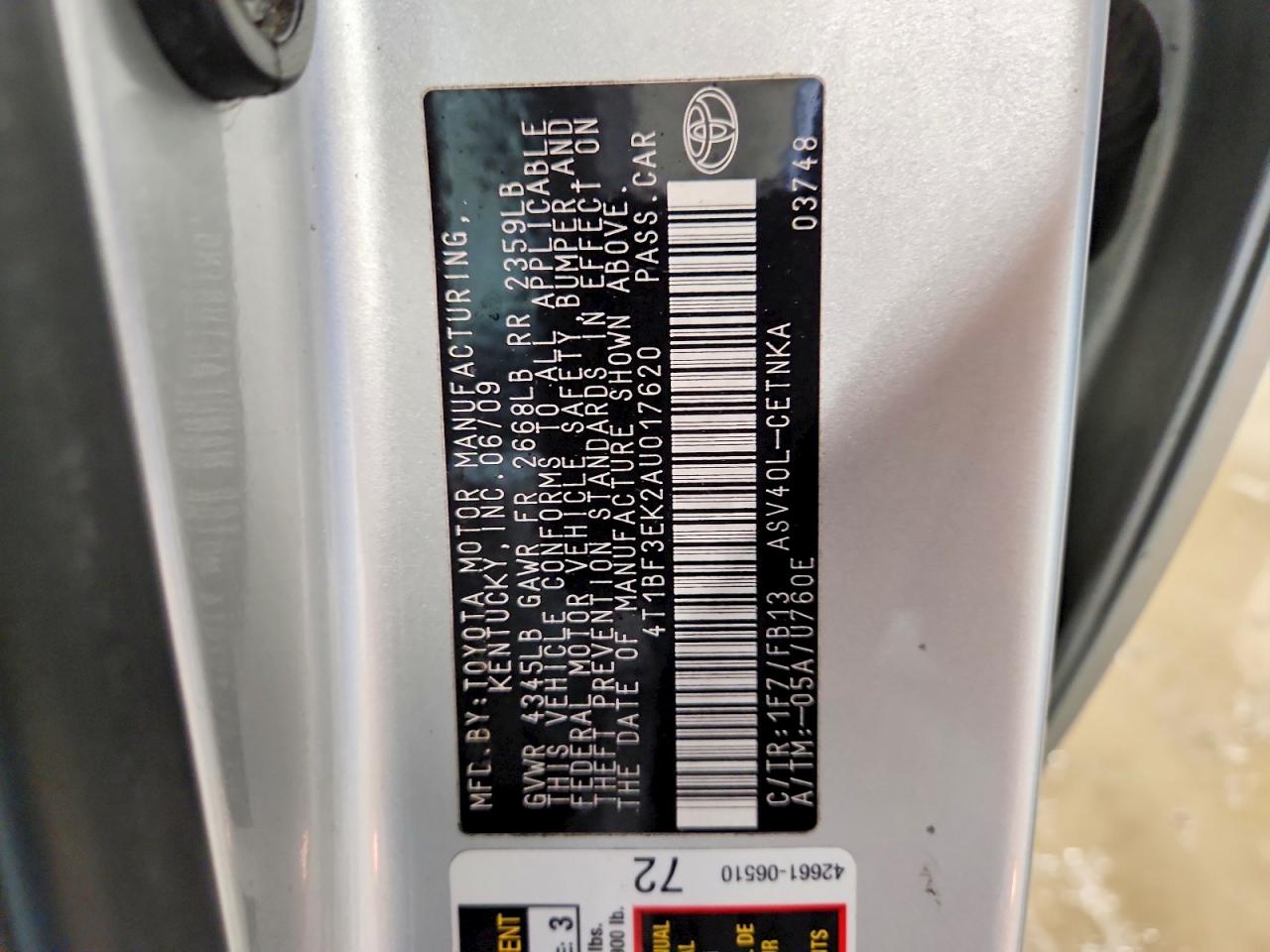 2010 TOYOTA CAMRY LE photo 12