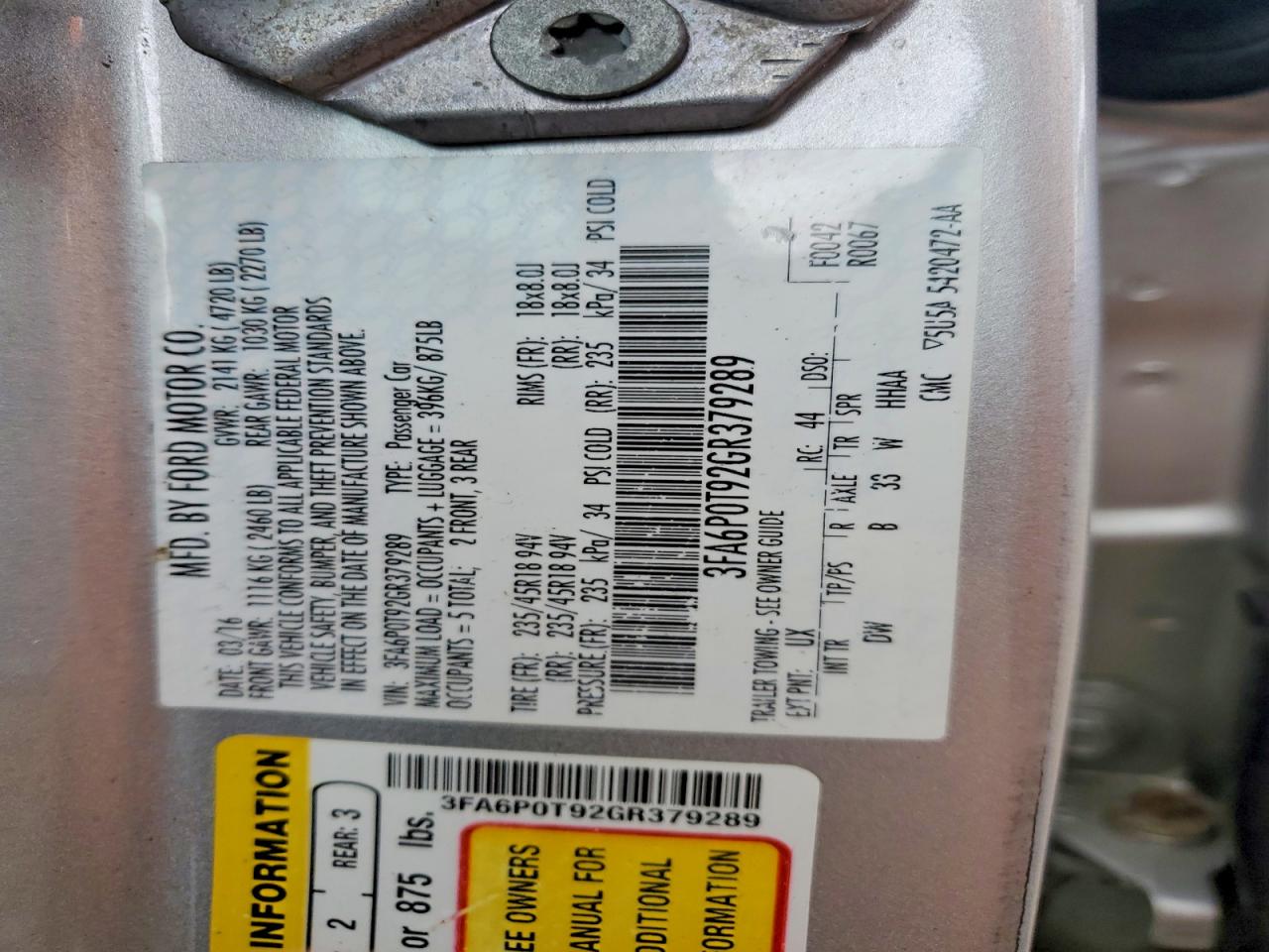 2016 FORD FUSION SE photo 23