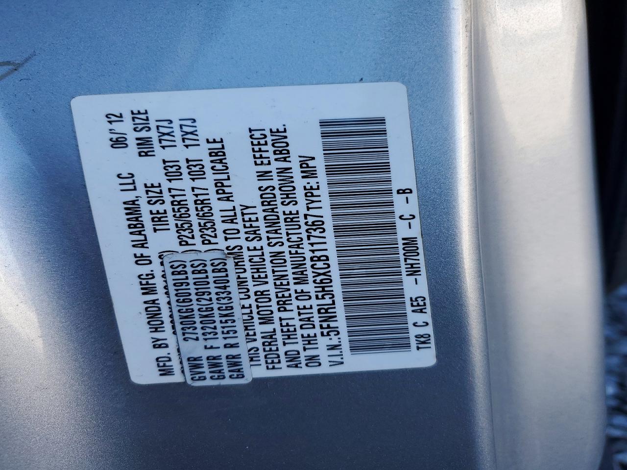 2012 HONDA ODYSSEY EXL photo 34