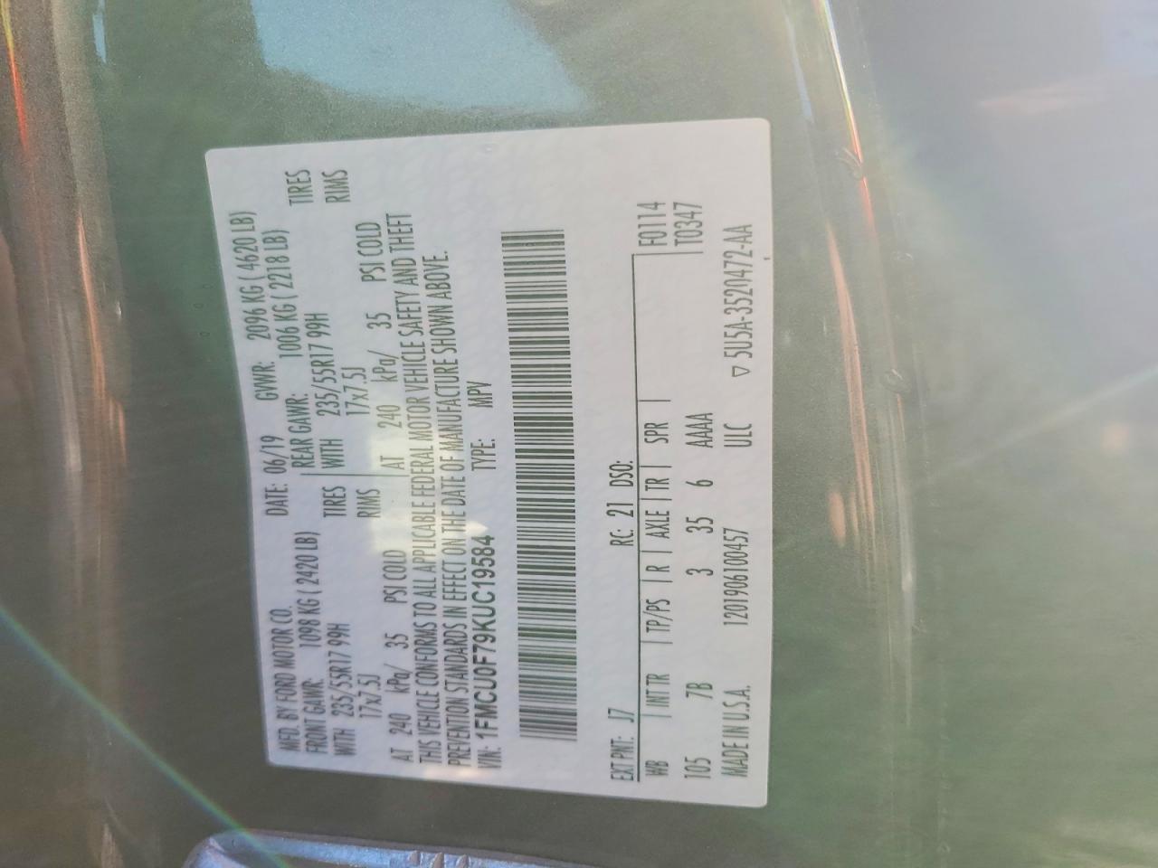 2019 FORD ESCAPE S photo 37