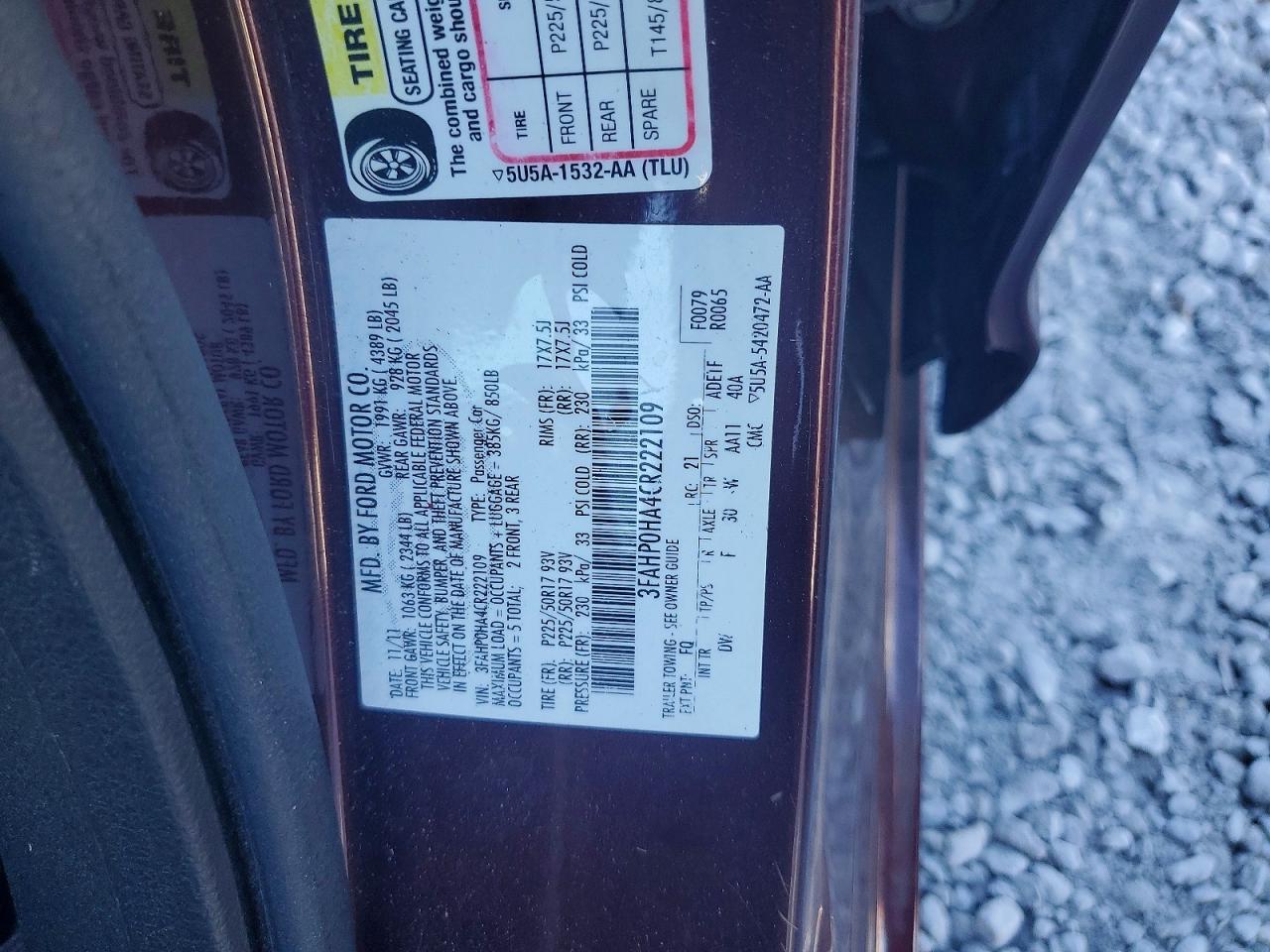 2012 FORD FUSION SE photo 34