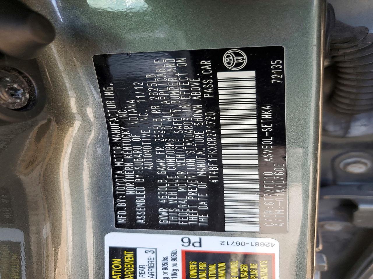 2012 TOYOTA CAMRY LE photo 23