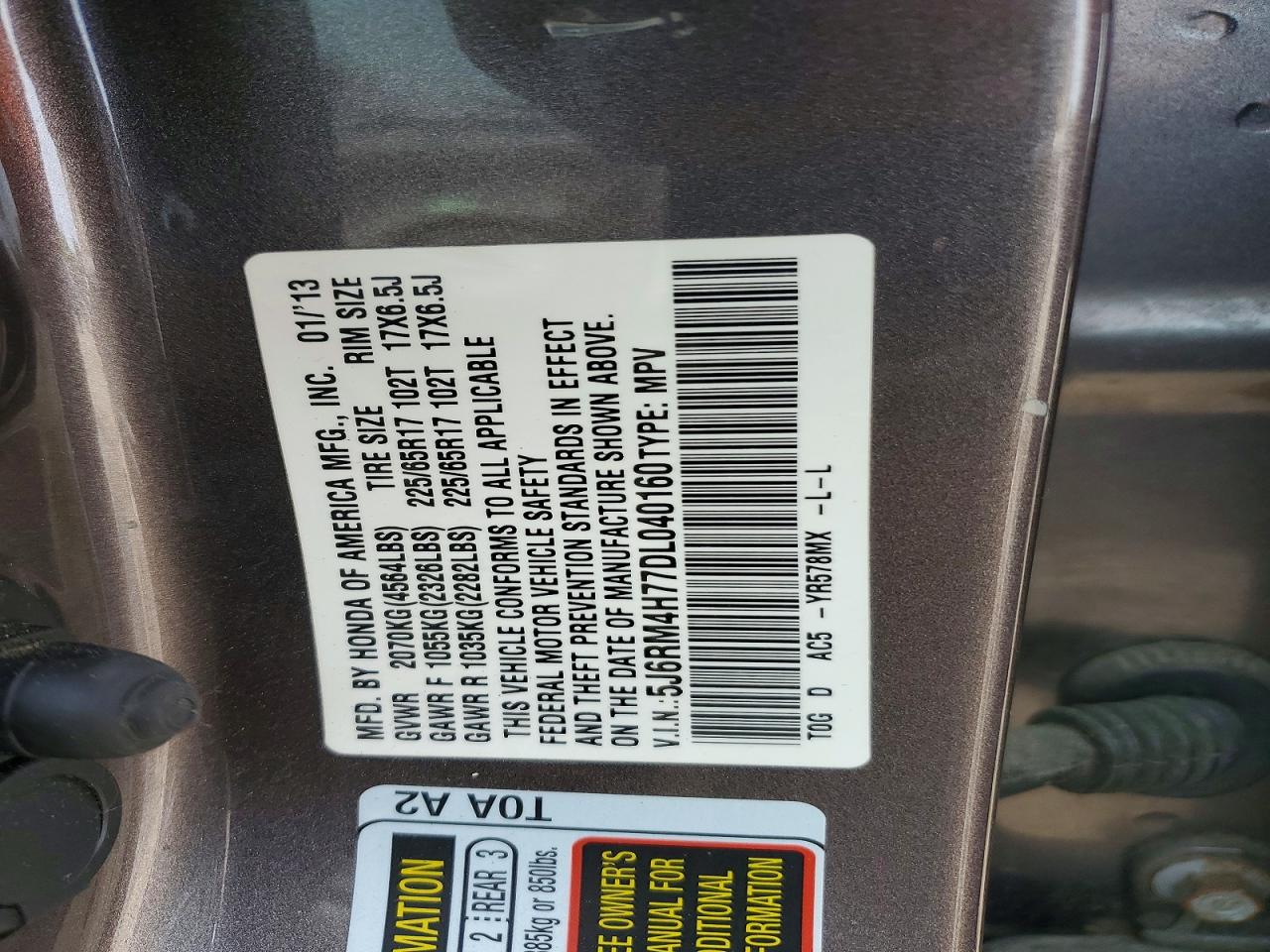2013 HONDA CR-V EXL photo 27