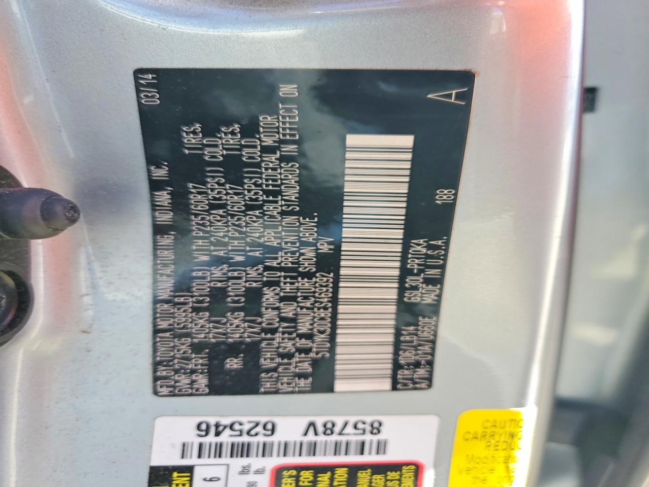 2014 TOYOTA SIENNA XLE 8-PASSENGER photo 14