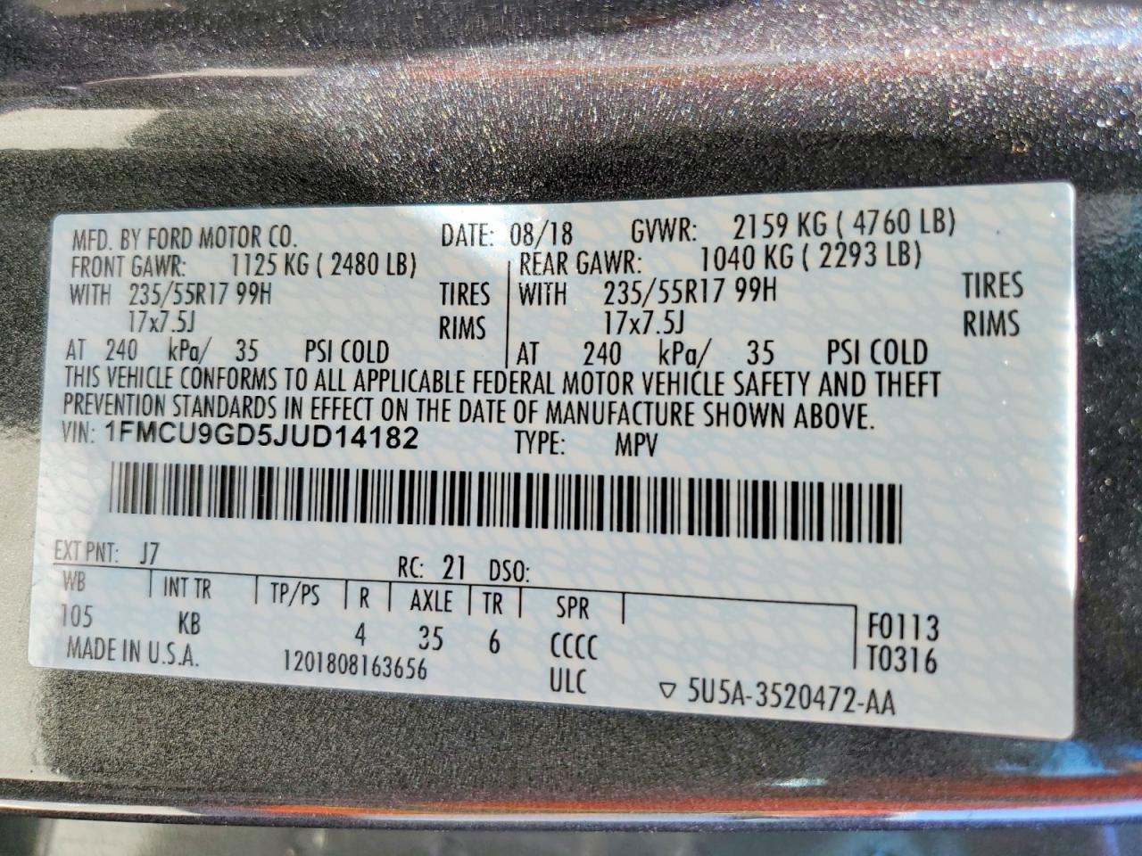 2018 FORD ESCAPE SE photo 14