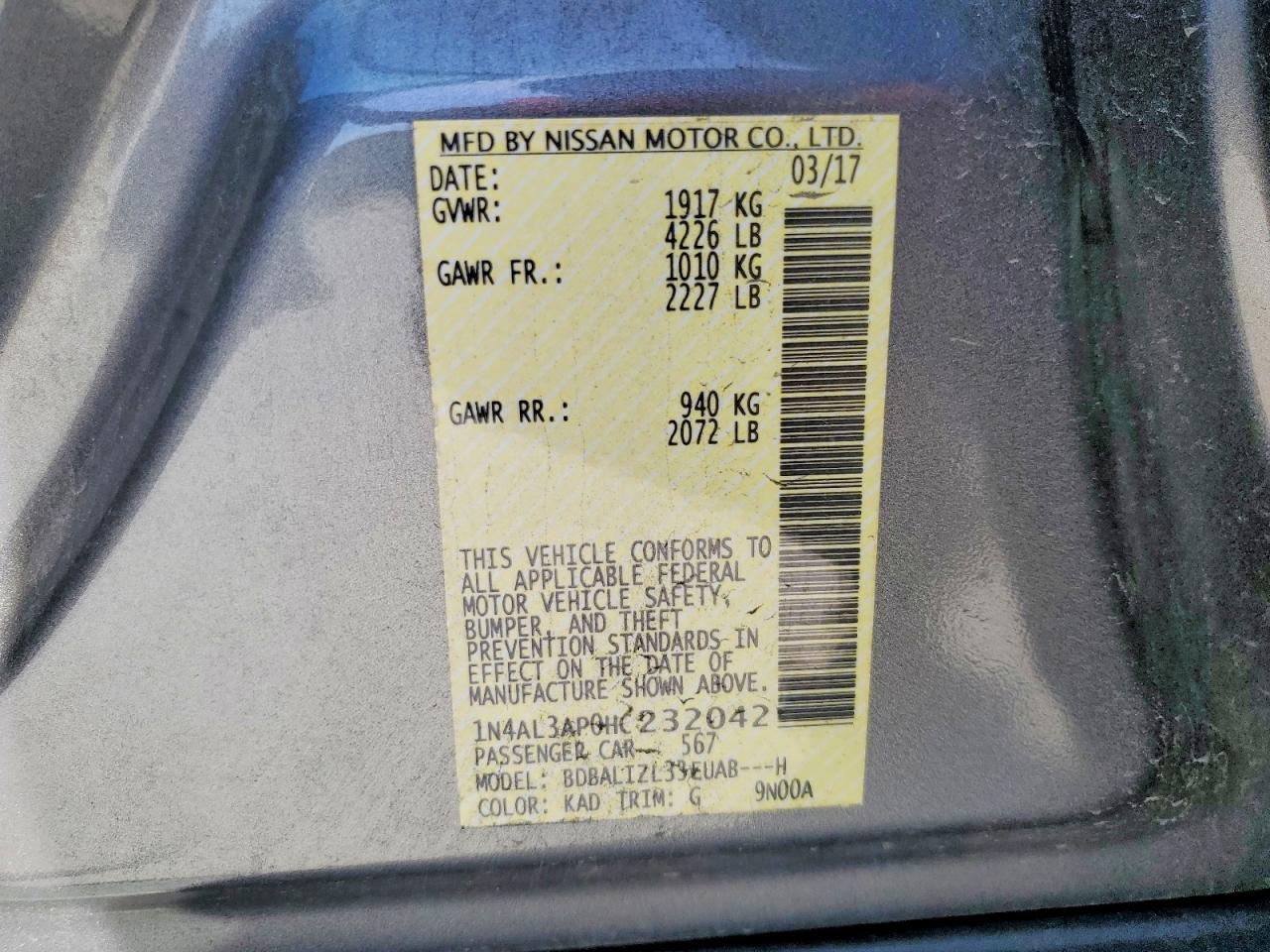 2017 NISSAN ALTIMA 2.5 SV photo 12