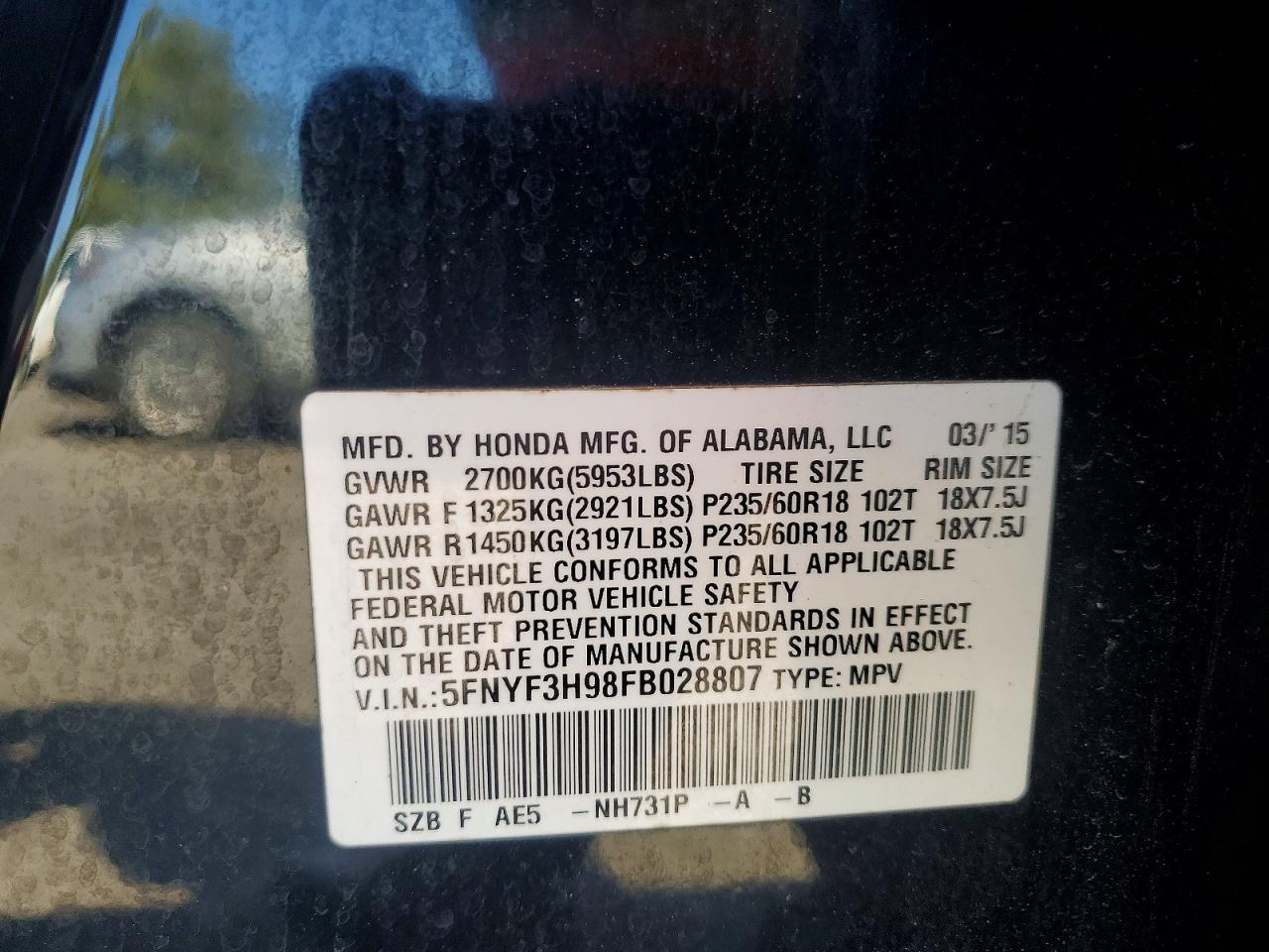 2015 HONDA PILOT photo 12