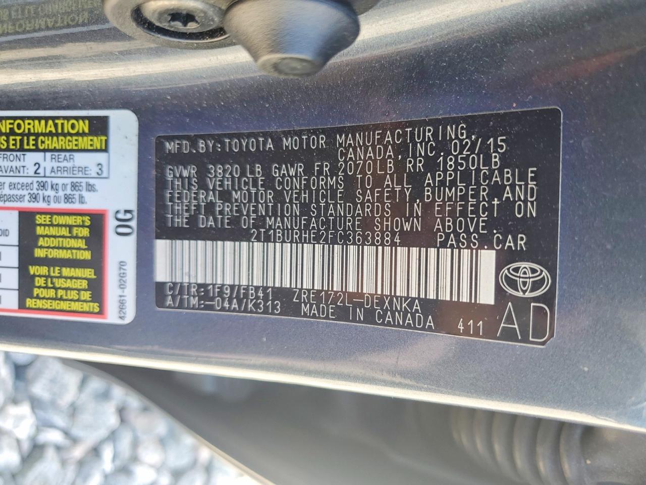 2015 TOYOTA COROLLA LE photo 12