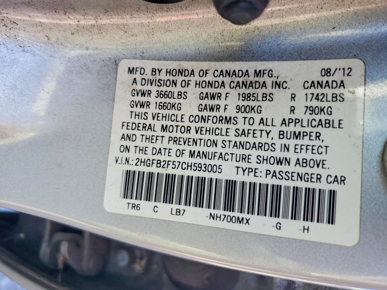 2012 HONDA CIVIC LX photo 34
