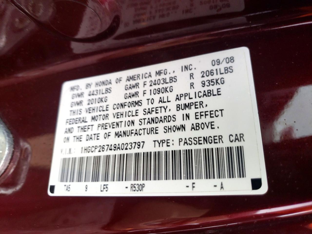 2009 HONDA ACCORD photo 34