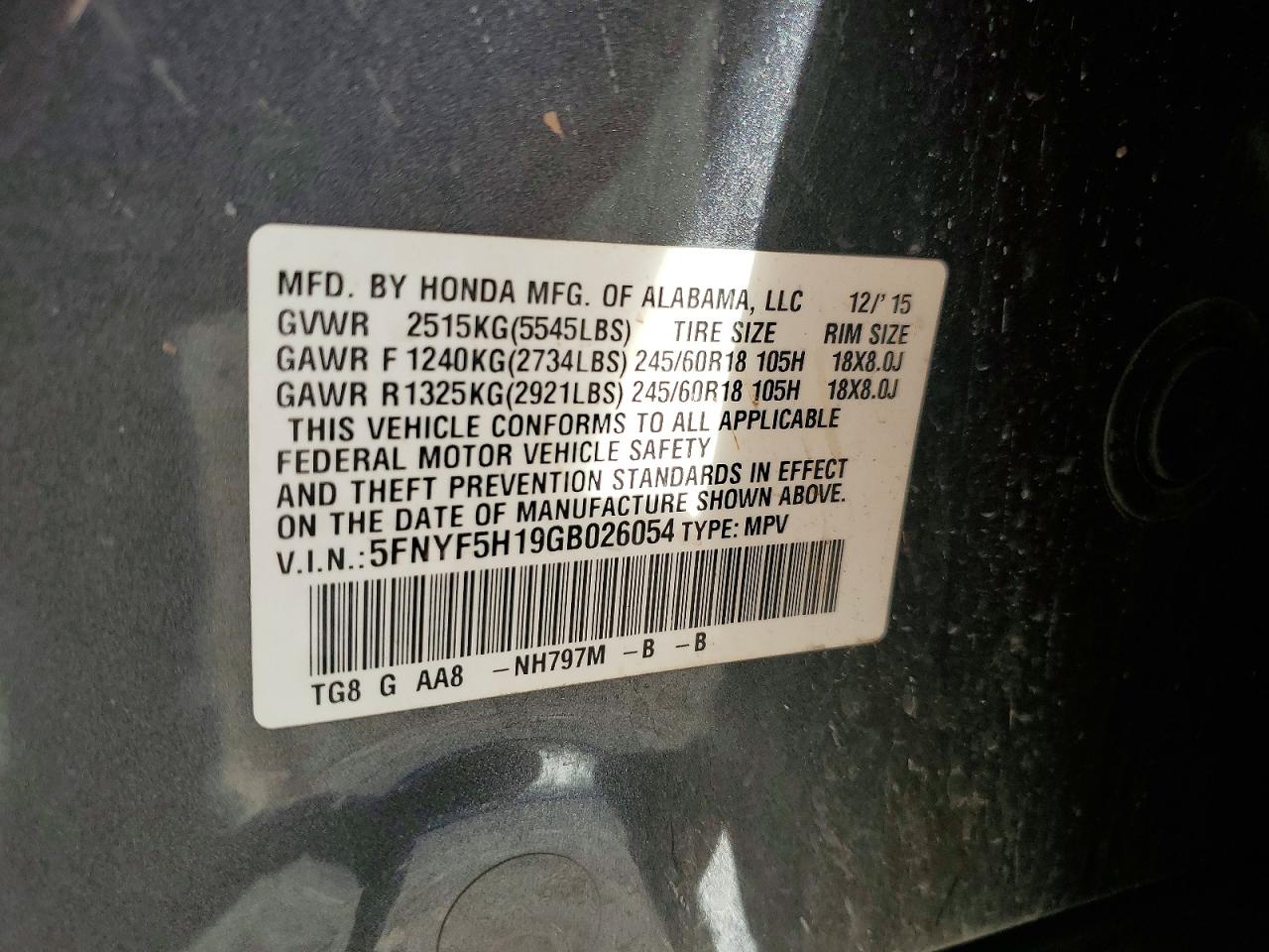 2016 HONDA PILOT LX photo 25