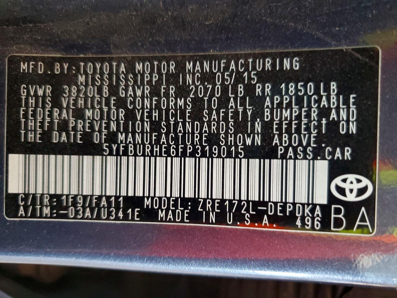 2015 TOYOTA COROLLA L photo 12