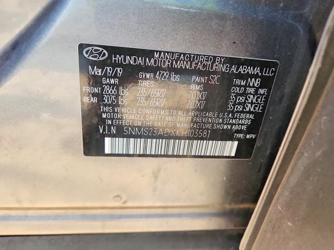 2019 HYUNDAI SANTA FE SE 2.4L photo 37