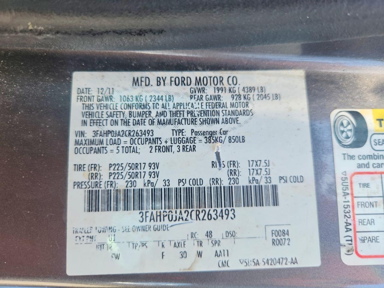 2012 FORD FUSION SEL photo 12