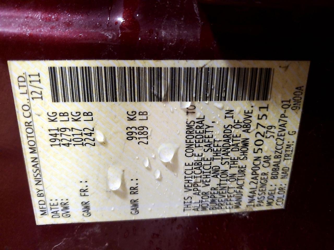 2012 NISSAN ALTIMA 2.5 photo 12