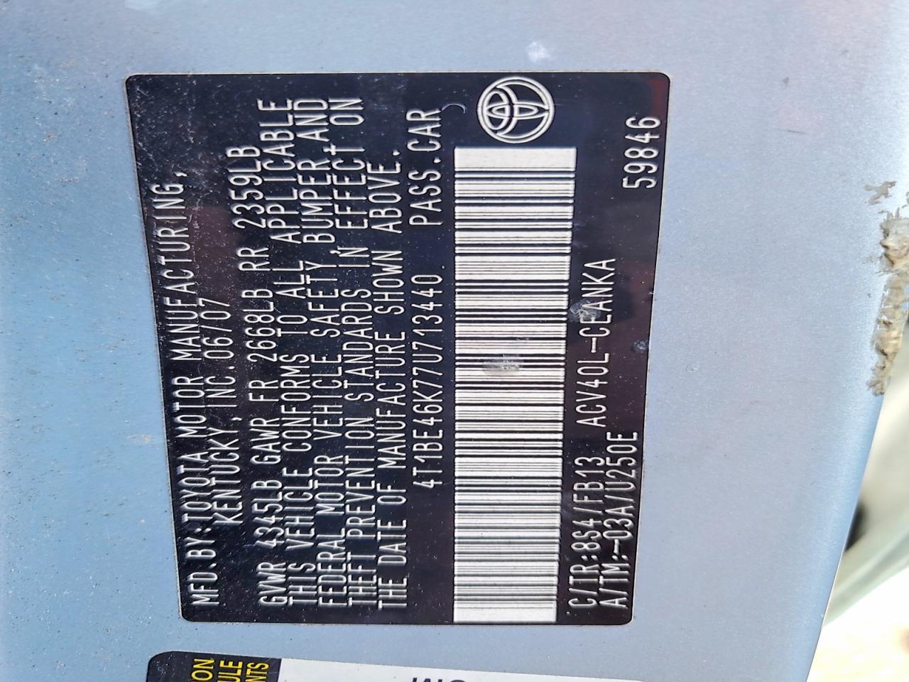 2007 TOYOTA CAMRY LE photo 34