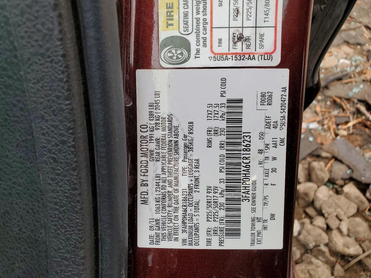 2012 FORD FUSION SE photo 12