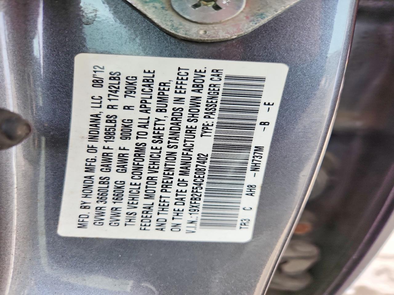 2012 HONDA CIVIC LX photo 23