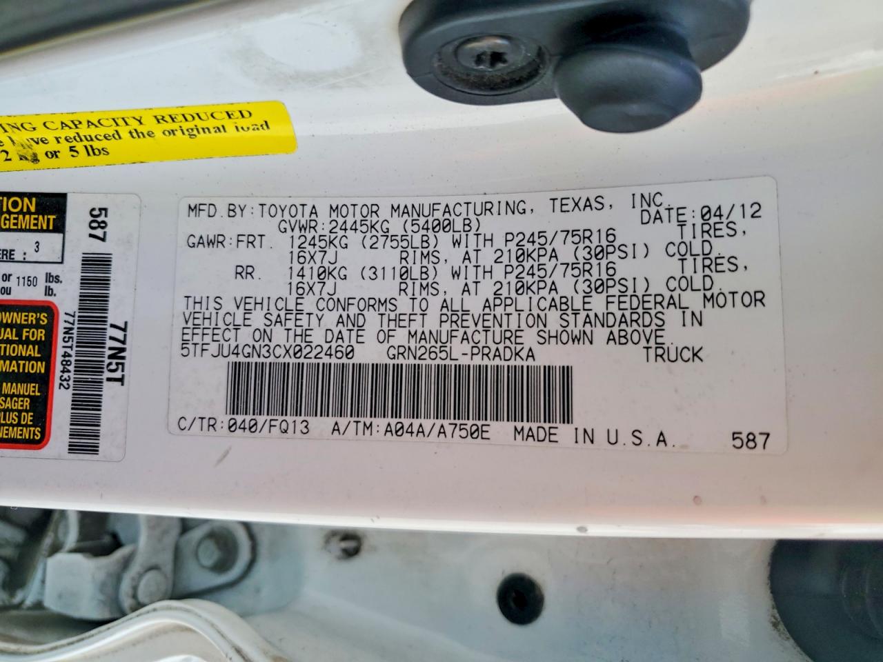 2012 TOYOTA TACOMA PRERUNNER V6 photo 25