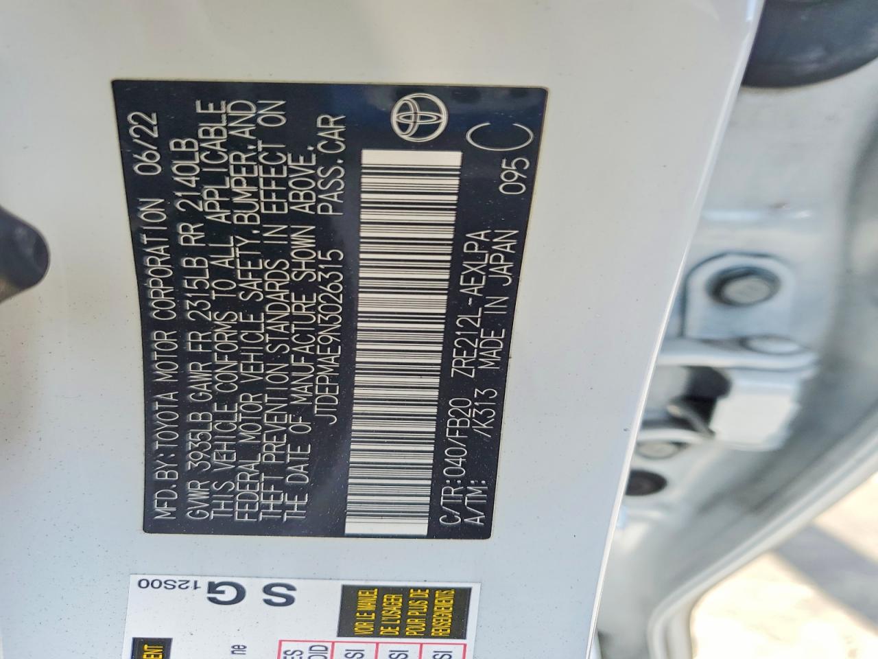 2022 TOYOTA COROLLA LE photo 12