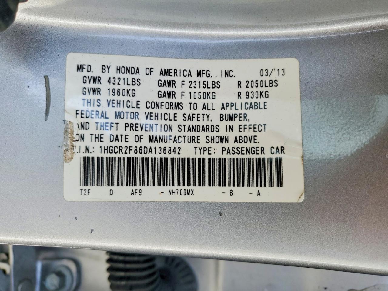 2013 HONDA ACCORD EXL photo 12