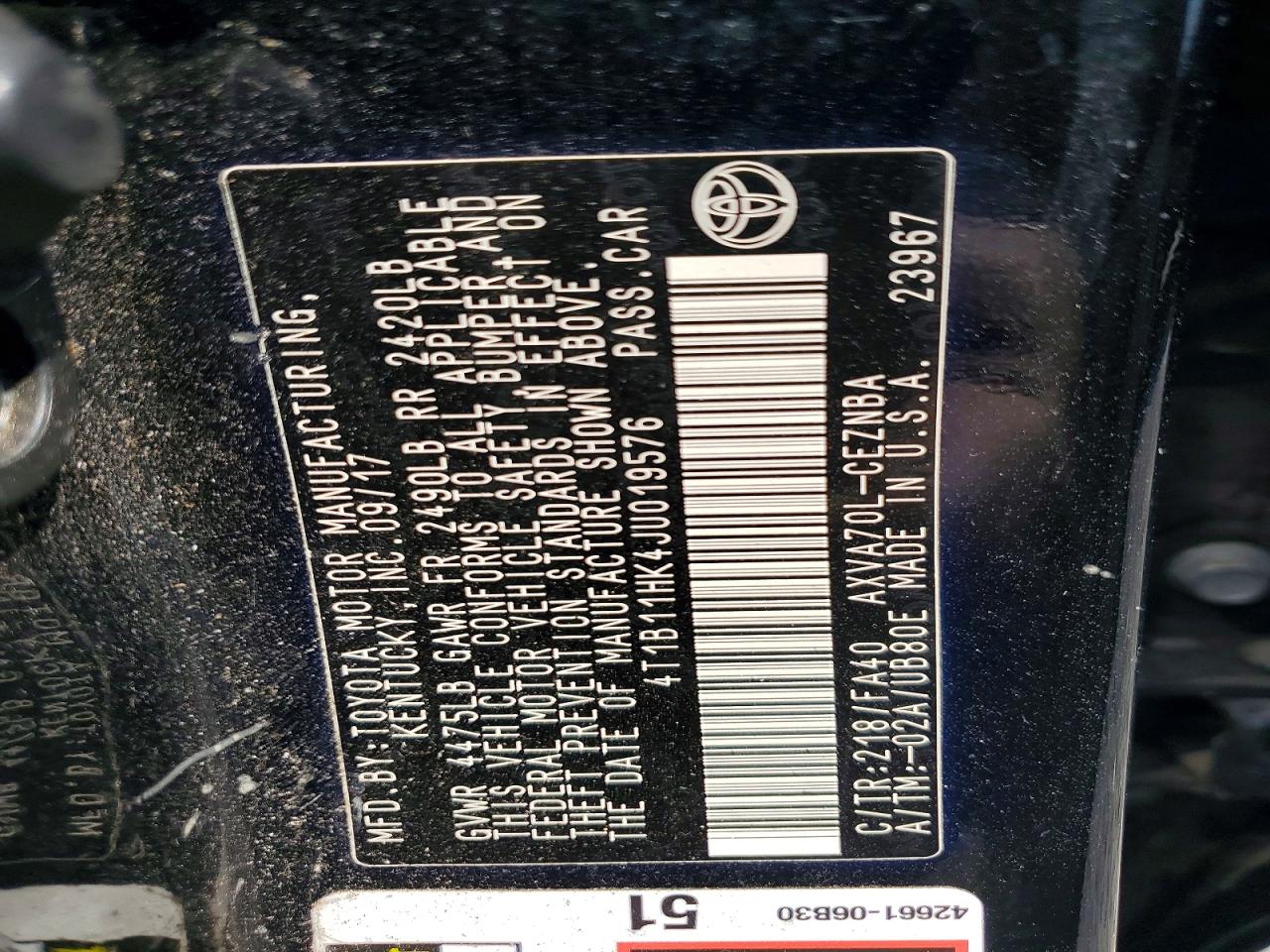 2018 TOYOTA CAMRY LE photo 23